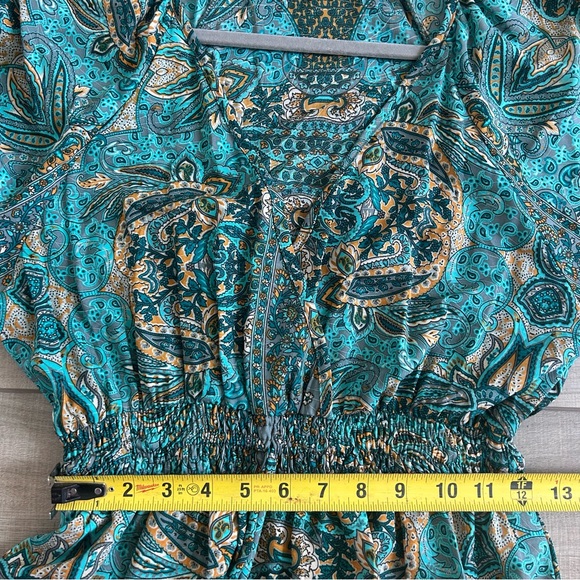 Anthropologie Boemo Green Paisley Long Sleeve V Neck Flowy Maxi Dress M - Picture 9 of 10